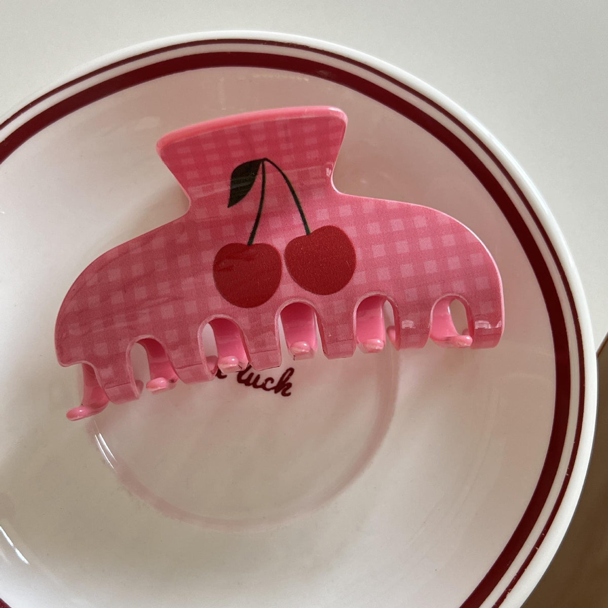 Cherry Pink Gingham Hair Claw