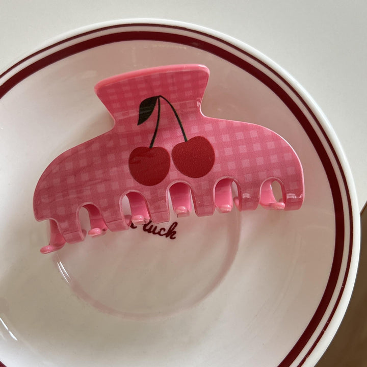 Cherry Pink Gingham Hair Claw