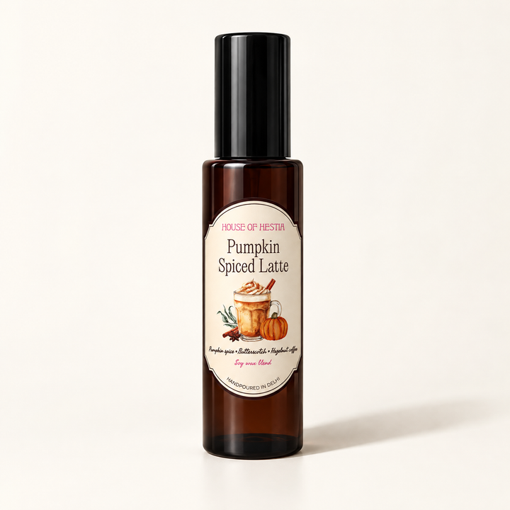 Pumpkin Spiced Latte linen mist by House of Hestia in an amber bottle